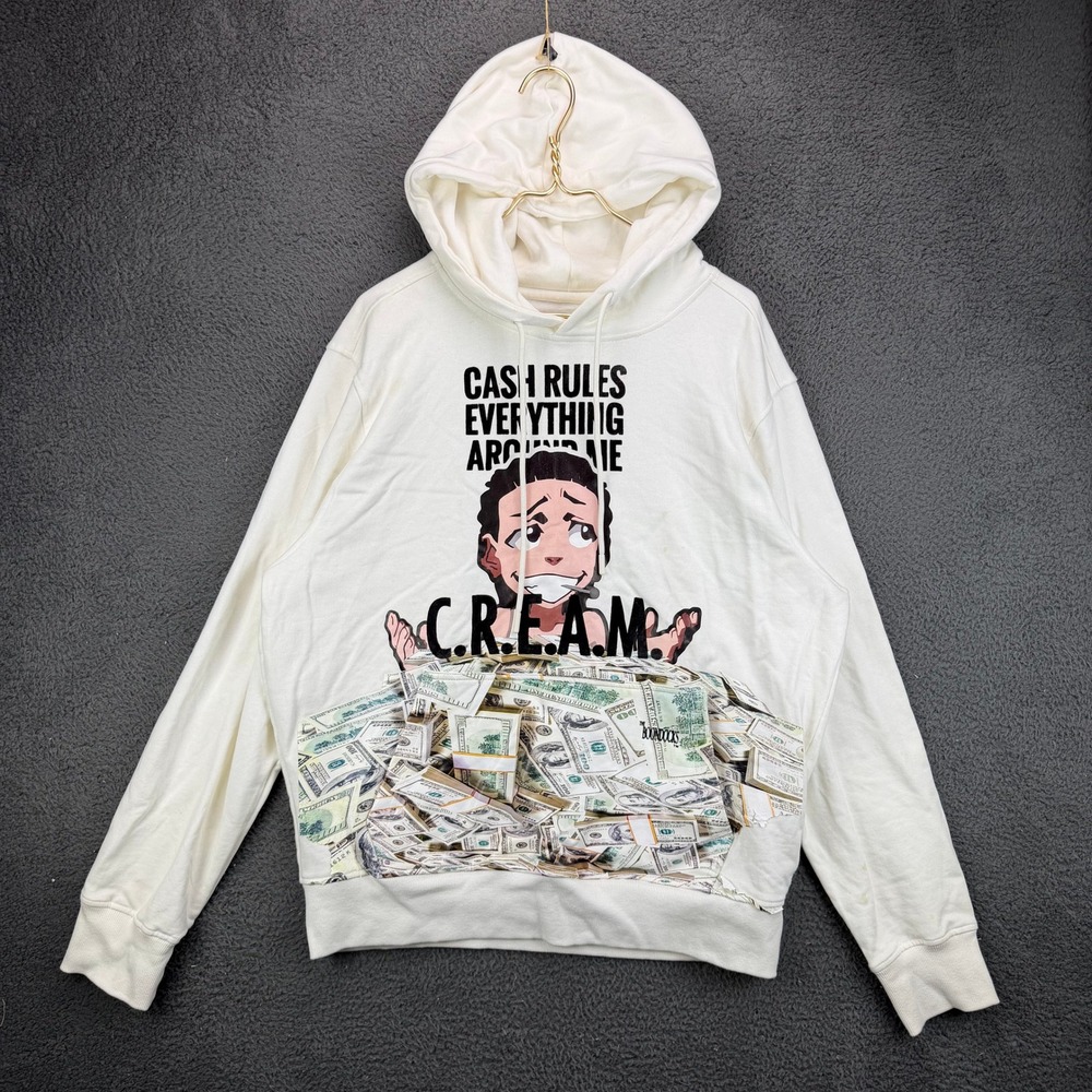 The Boondocks Riley Freeman CREAM Cash Rules Hoodie Mens 2XL White Graphic